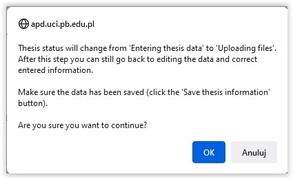 Thesis status will change to Uploading Files