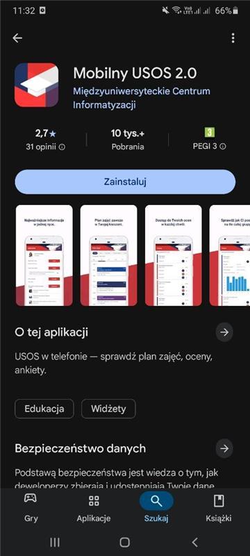 widok aplikacji z oficjalnego sklepu Google Play.