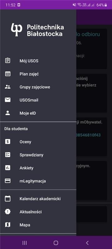 zakładki w aplikacji USOS Mobile 2.0.
