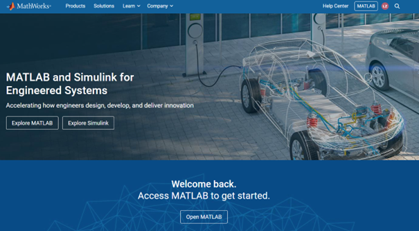 MathWorks page with the MATLAB download section and software version selection