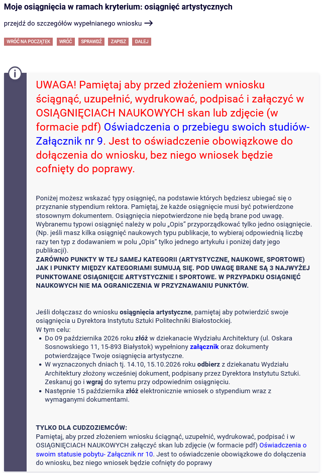 Ekran z dodawanie osiagniec artystycznych