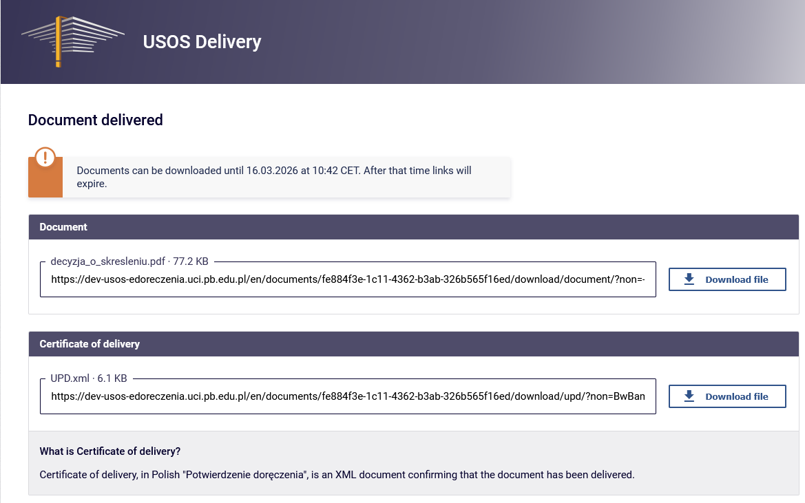 download the decision and the certificate of delivery