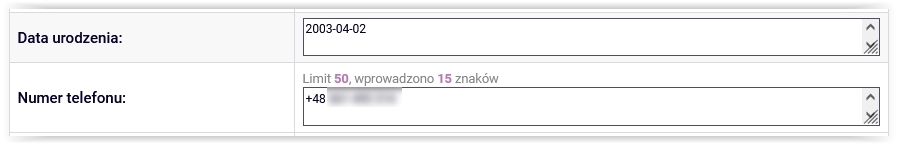 Data urodzenia i numer telefonu