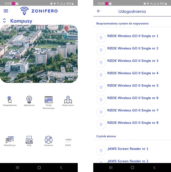 Widok udogodnień