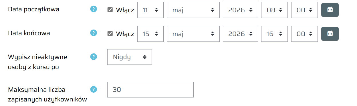 Konfiguracja terminów zapisów