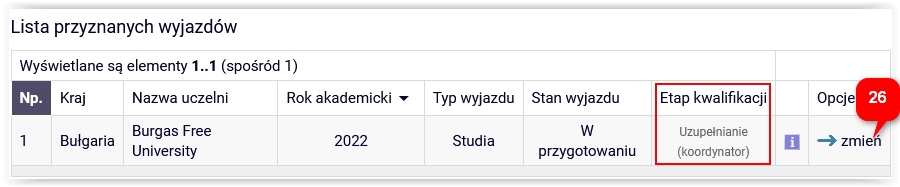 Opcja zmiany danych wyjazdu